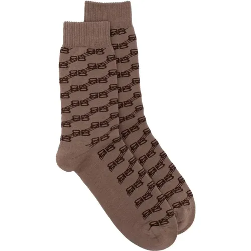 Monogram Beige/ Cotton Socks , male, Sizes: XL - Balenciaga - Modalova
