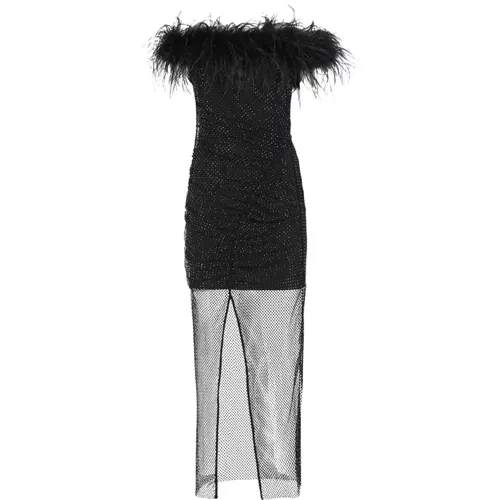 Feathered Sleeveless Dress with Rhinestones , female, Sizes: S - Self Portrait - Modalova