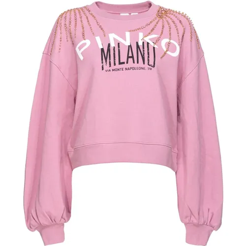 Cities Sweatshirt with Shiny Embroidery , female, Sizes: XS, 2XS - pinko - Modalova
