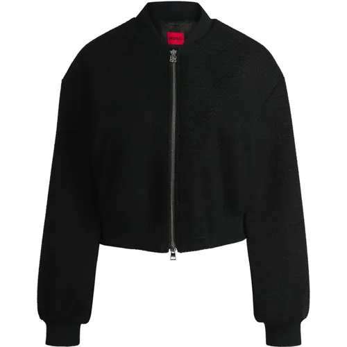 Gekürzte Bouclé Jacke mit Reißverschluss , Damen, Größe: M - Hugo Boss - Modalova