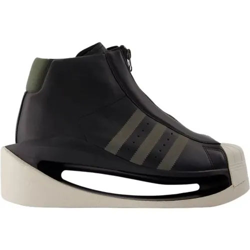 Schwarze Ledersneakers - Runde Spitze , Herren, Größe: 41 EU - Y-3 - Modalova