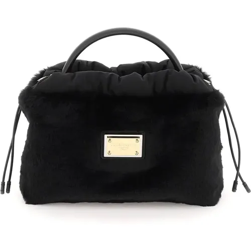 Luxury Leather and Faux Fur Cover Bag , female, Sizes: ONE SIZE - Dolce & Gabbana - Modalova