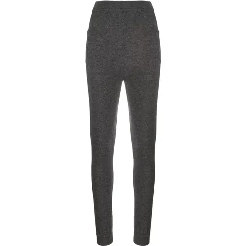 Grey High-Waisted Trousers with Ribbed Cuffs , female, Sizes: S, M - Saint Laurent - Modalova