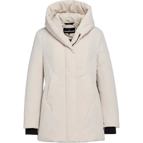 Hooded Quilted Cream Jackets , female, Sizes: L - Creenstone - Modalova