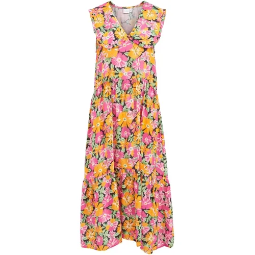 Floral V-Neck Dress , female, Sizes: XS, M, XL, S, L - Vila - Modalova
