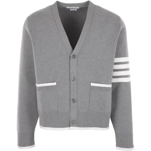 Grauer Baumwoll-Cardigan mit 4bar-Detail - Thom Browne - Modalova