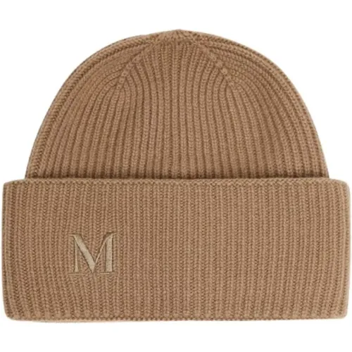 Cashmere Ribbed Beanie with Monogram Logo , female, Sizes: ONE SIZE - Max Mara - Modalova