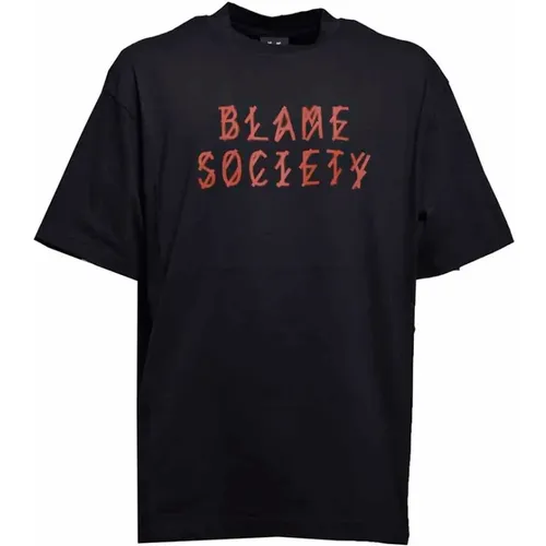 Schwarzes Label T-Shirt mit Blame Society Druck , Herren, Größe: XL - 44 Label Group - Modalova