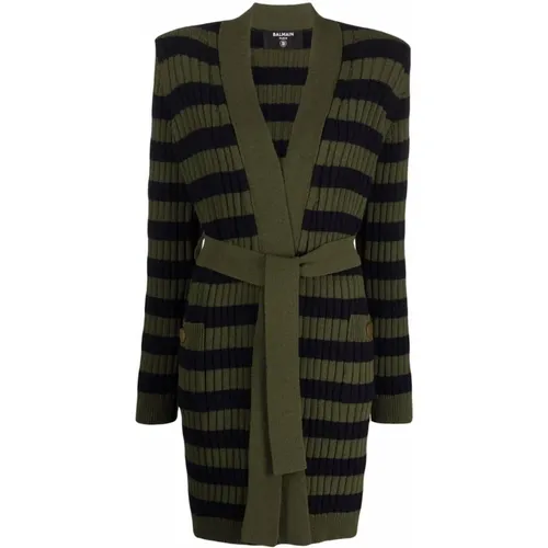 Long striped cardigan , female, Sizes: XS - Balmain - Modalova