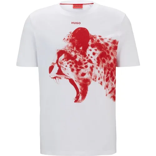 Leopard Print T-shirt Dikobra Weiß , Herren, Größe: L - Hugo Boss - Modalova