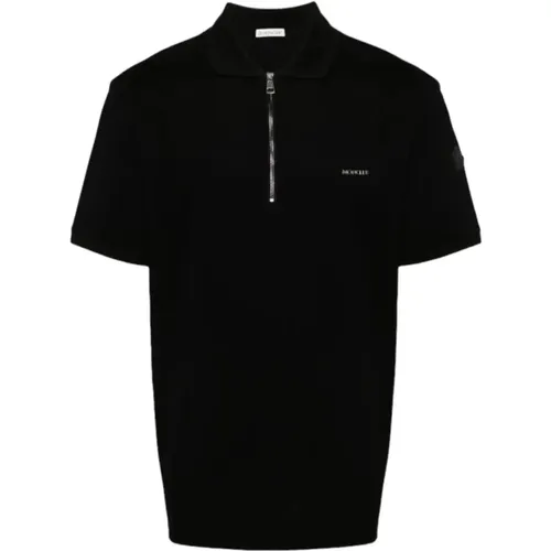 Zip-Up Polo Shirt in Schwarz , Herren, Größe: L - Moncler - Modalova