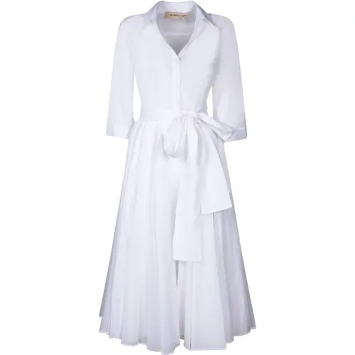 Weiße Chemisier-Kleid mit französischem Kragen , Damen, Größe: XS - Blanca Vita - Modalova
