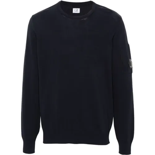 Navy Knitted Sweater with Zip Pocket , male, Sizes: L, M - C.P. Company - Modalova