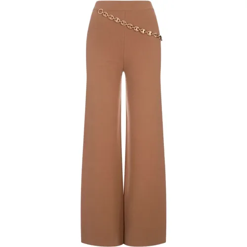 Wide-leg Camel Trousers with Gold Chain , female, Sizes: M, S, L, XS - Paco Rabanne - Modalova