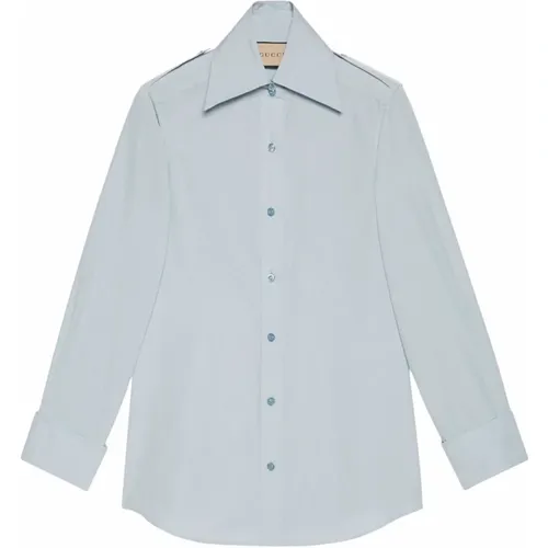 Hellblaues Popelinehemd mit spitzem Kragen und emaillierten GG-Knöpfen - Gucci - Modalova