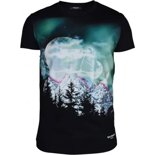 Mond und Nordlichter Print T-Shirt , Herren, Größe: S - Balmain - Modalova