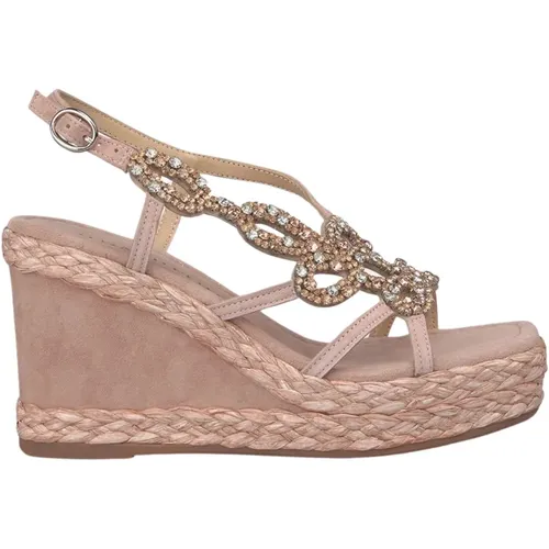 Braided Wedge Sandal with Rhinestones , female, Sizes: 4 UK - Alma en Pena - Modalova