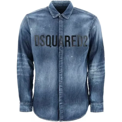 Denim-Hemd mit bedrucktem Logo , Herren, Größe: XL - Dsquared2 - Modalova