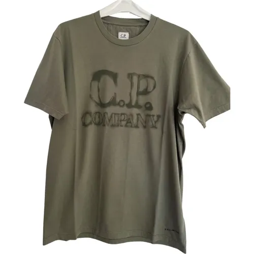 Khaki Color Round Neck T-Shirt for Men , male, Sizes: L - C.P. Company - Modalova