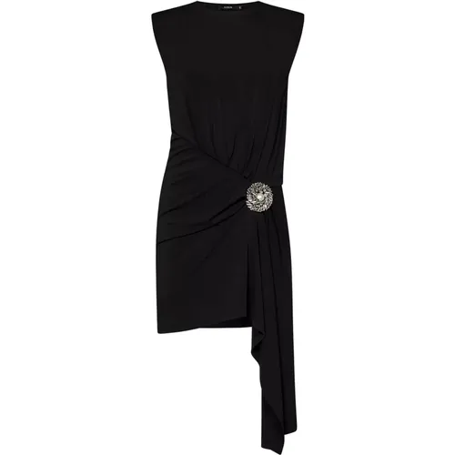 Schwarzes Jerseykleid mit Juwelenbrosche , D, Größe: L - Amen - Modalova