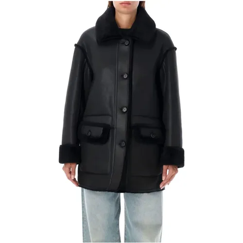 Wendbare Shearling Mantel Schwarz Aw24 , Damen, Größe: L - Urbancode - Modalova