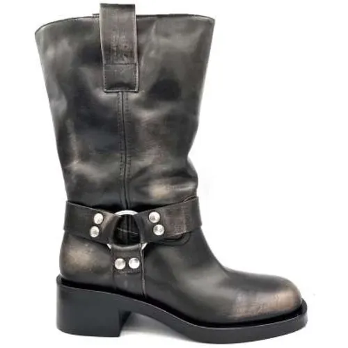 Vintage Leather Biker Boots , female, Sizes: 5 UK, 6 UK - Strategia - Modalova