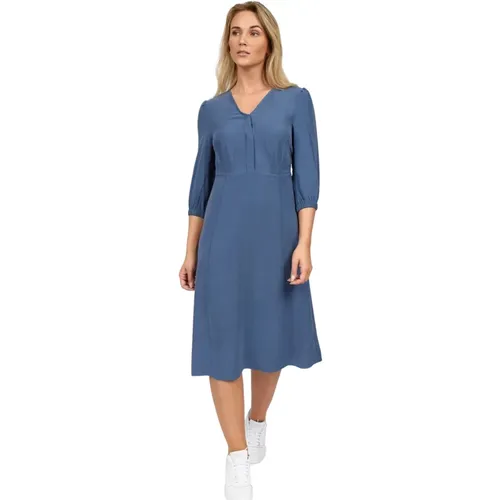 Schmeichelhaftes Midi-Kleid mit ¾ Ärmeln und V-Ausschnitt , Damen, Größe: XL - 2-Biz - Modalova