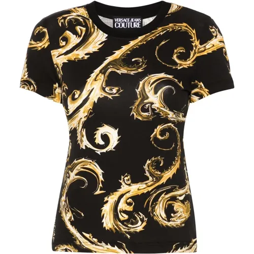 Jersey T-Shirt in Schwarz und Gold , Damen, Größe: M - Versace Jeans Couture - Modalova