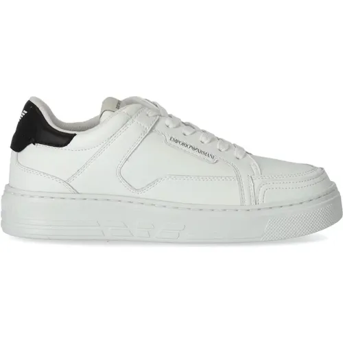 Leather Sneaker with Black Logo Heel , female, Sizes: 5 UK, 6 UK, 7 UK, 8 UK - Emporio Armani - Modalova