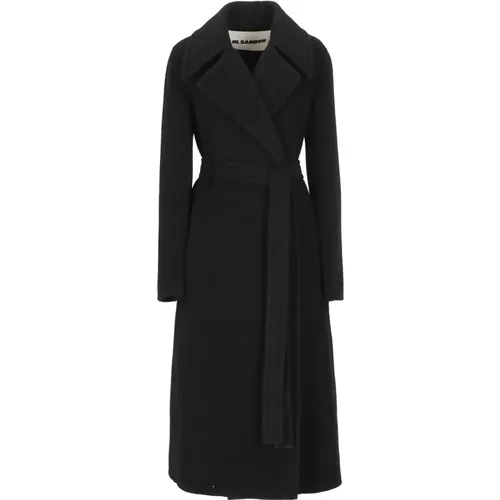 Schwarzer Lama Mantel Peak Revers - Jil Sander - Modalova