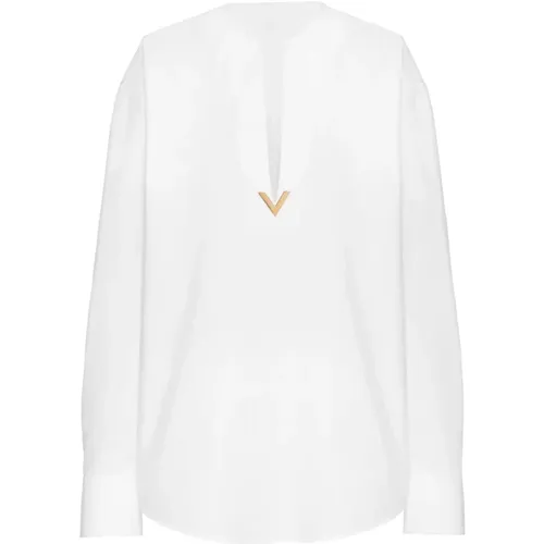 Weiße Baumwoll-V-Ausschnitt Bluse - Valentino Garavani - Modalova