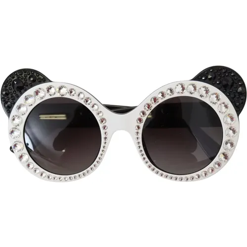 Weiße Schwarze Acetat Kristall Shades Sonnenbrille - Dolce & Gabbana - Modalova