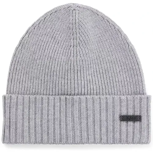 Ribbed Wool Beanie Hat in Grey , unisex, Sizes: ONE SIZE - Boss - Modalova