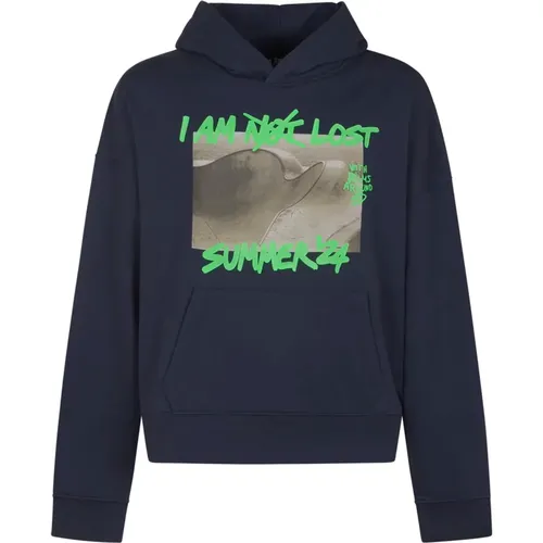 Blauer Pullover Hoodie Grün Fluo , Herren, Größe: S - Palm Angels - Modalova