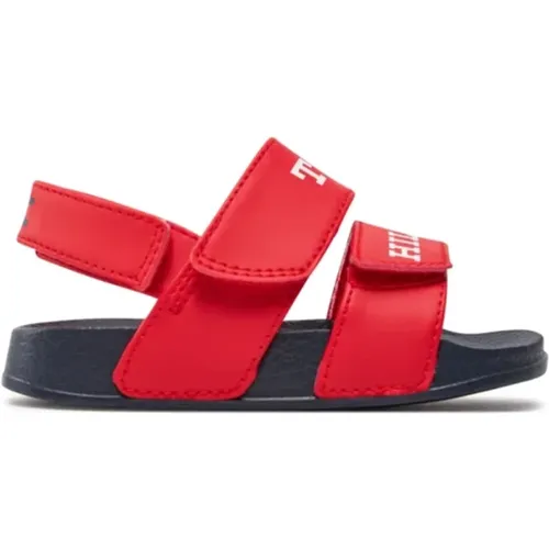 Rote Logo Print Sandalen - Klettverschluss - Tommy Hilfiger - Modalova