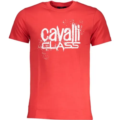 Rotes Baumwoll-Print-Logo-T-Shirt , Herren, Größe: L - Cavalli Class - Modalova