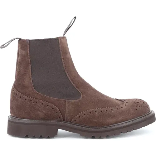 Brauner Wildleder Chelsea Boot mit Brogue-Detail , Herren, Größe: 44 1/2 EU - Tricker's - Modalova