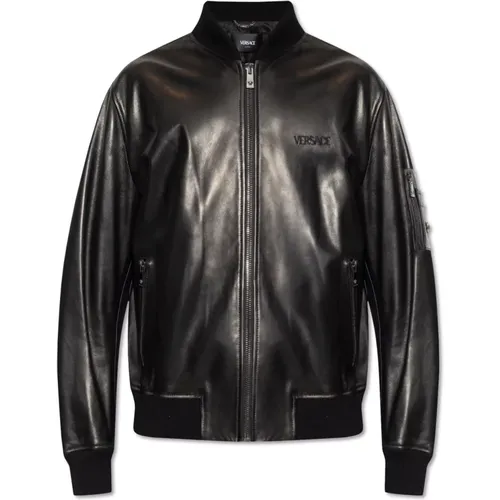 Leather bomber jacket , male, Sizes: 2XL, L, XL, M - Versace - Modalova