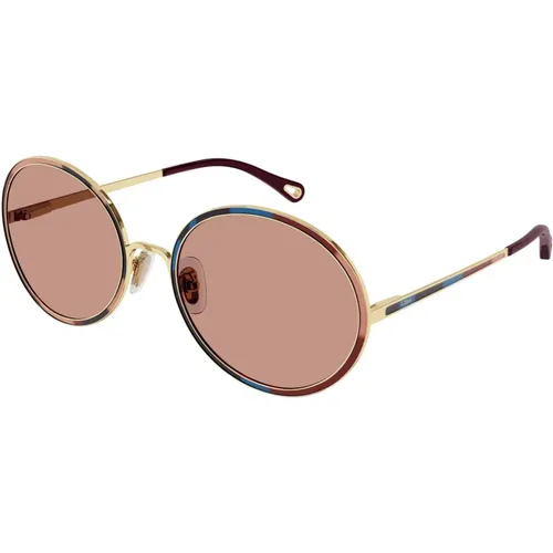 Glänzende klassische goldene Sonnenbrille Ch0100S , Damen, Größe: 60 MM - Chloé - Modalova