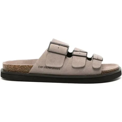 Casual Graue Ledersandalen , Herren, Größe: 45 EU - Emporio Armani - Modalova