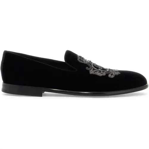 Embroidered Velvet Loafers , male, Sizes: 7 UK, 6 UK - Dolce & Gabbana - Modalova