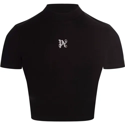 Schwarzes Monogramm Crop Top , Damen, Größe: XS - Palm Angels - Modalova