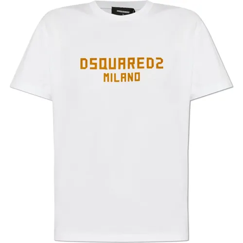 T-Shirt mit Samt-Finish-Logo , Damen, Größe: M - Dsquared2 - Modalova