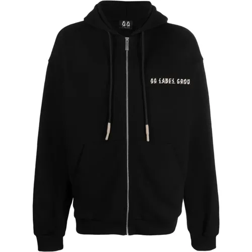 Schwarzer Zip-Up Hoodie mit Kordelzug , Herren, Größe: L - 44 Label Group - Modalova