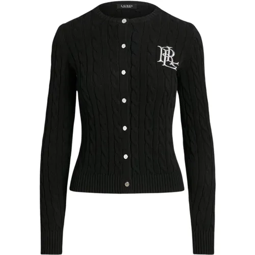 Klassischer Cable Knit Cardigan mit Silbernen Knöpfen , Damen, Größe: L - Ralph Lauren - Modalova