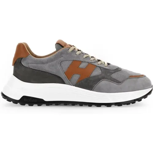 Grey and Brown Sneakers with White Rubber Sole , male, Sizes: 6 UK, 9 UK, 9 1/2 UK - Hogan - Modalova