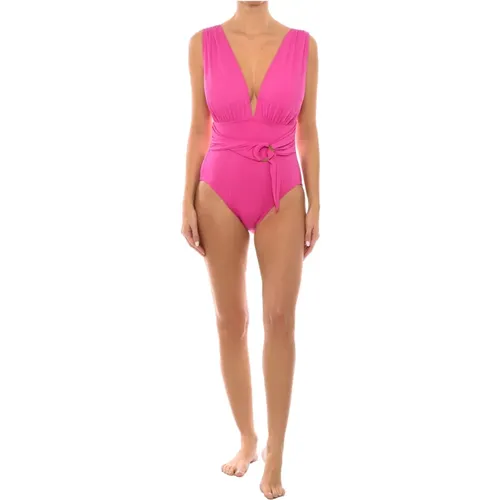 V-neck Swimsuit with Belt and Surplice , female, Sizes: L, XL, M, S - Michael Kors - Modalova