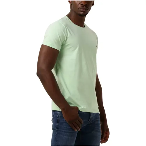 Mintgrünes Stretch Slim Fit Tee , Herren, Größe: S - Tommy Hilfiger - Modalova