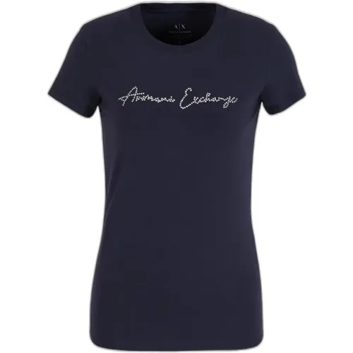 Printed Round Neck T-Shirt , female, Sizes: M, XS, S - Armani Exchange - Modalova