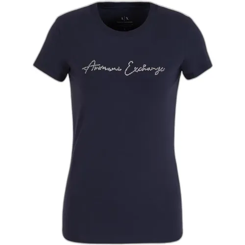 Printed Round Neck T-Shirt , female, Sizes: XS - Armani Exchange - Modalova